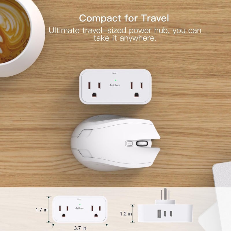 Addtam Surge Protector Outlet Extender, Multi Plug Outlet Splitter with 4 Electrical Outlets 3 USB Ports（2 USB C 3 Sided Wall Plug Adapter for Home Office Travel Dorm Room Essentials - Image 4